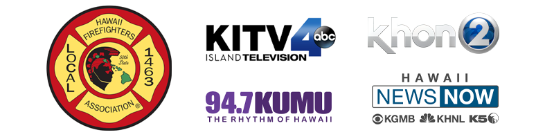 Logos for Hawaii Firefighters Association, KITV4, KHON2, 94.7 KUMU and Hawaii News Now