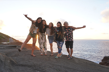 International students at sunset lookout