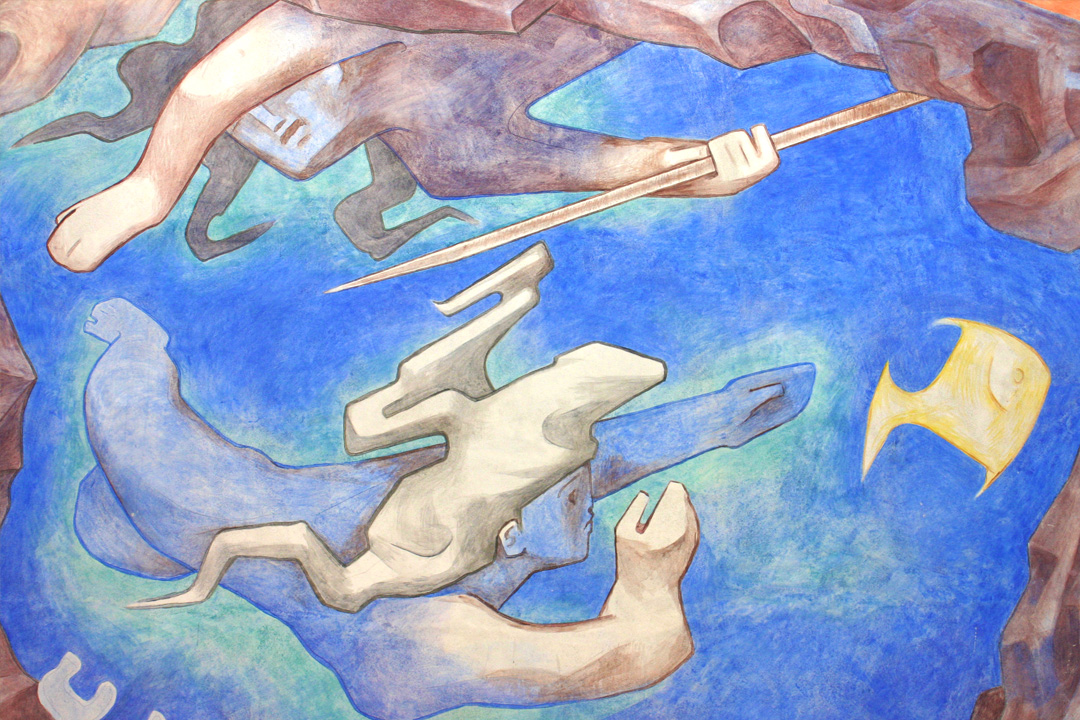 Portion of Charlot Mural depicting spearfishing
