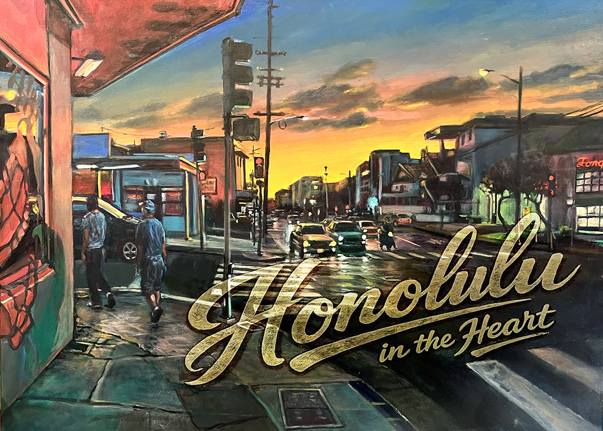 Postcard of Honolulu in the Heart gallery installation